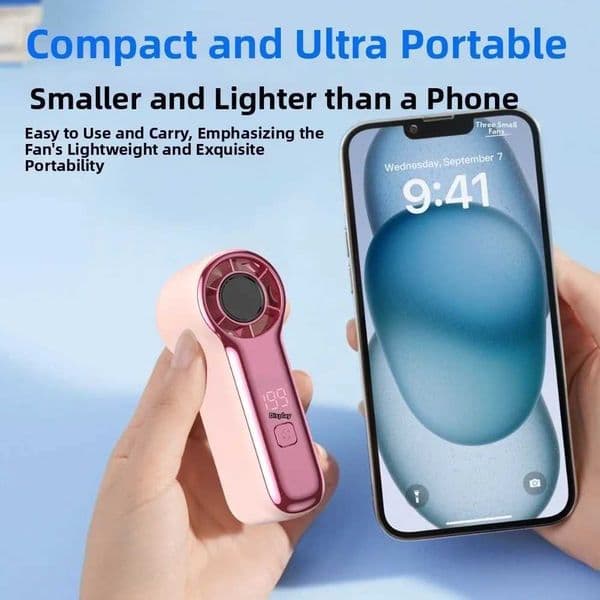 Portable LED Display Mini Handheld Fan USB Rechargeable High-speed Fan Strong Wind Cooling Fan Outdoor Travel Use C260528