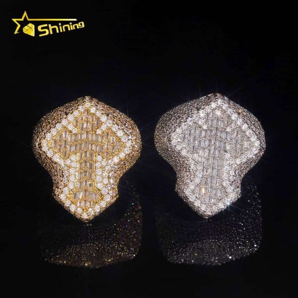 Loose Men's Fashion Price Hip-Hop Hot Accessories S Pure Silver Iced FL Silicon Stone Cross Ring