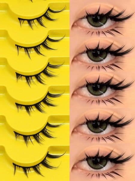 GROINNEYA Cat Eye Lashes 5/7Pairs Natural False Eyelashes 3D Faux Mink Soft Anime Eyelashes Cosplay Volumized Lashes ExtensionT260528