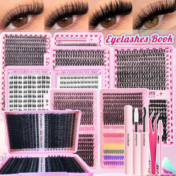 800/740/600/280Pcs Individual Lash Cluster Set D Curl 9-16mm Effect DIY Handmade False eyelashes with glue tweezers and brushT260528