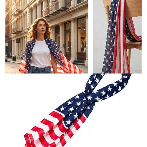 1Pcs American Flag Chiffon Scarf Women Lightweight Modern Scarf Neck Wrap Beach Shawl Patriotic Fashion Scarves All-Match Thin L260528