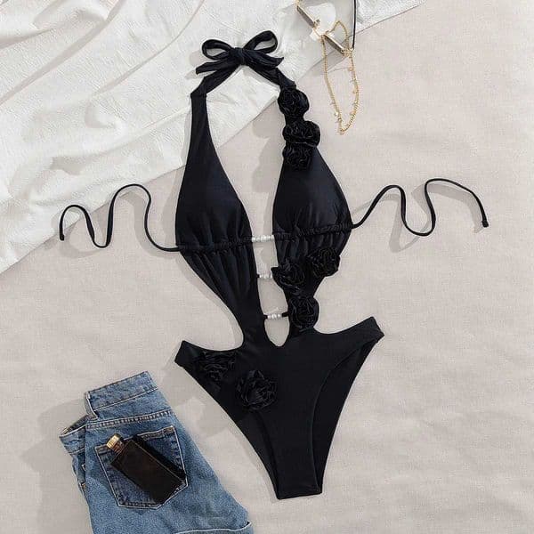 2026 New 3D Flowers One Piece Swimsuit Women Solid Sexy Hollow Out Swimwear Tropical Summer Beachwear Bathing Suit Bodysuit C260527
