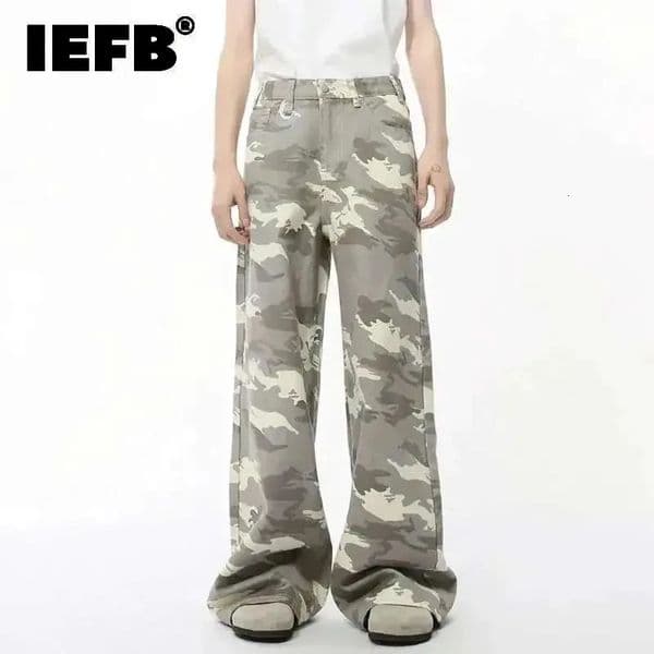 IEFB High Street Mens Denim Pants Camouflage Casaul Straight Bottom Simple Wide Leg Loose Trousers Spring Stylish 2026 9C354 260525