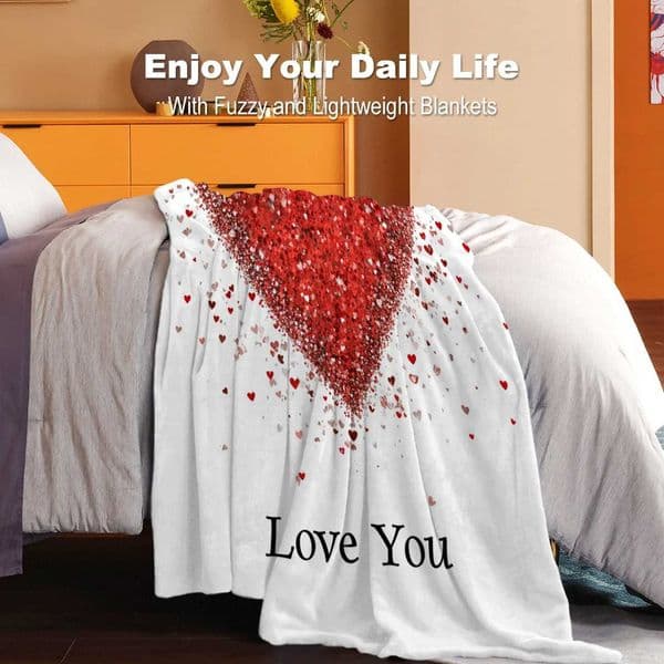 Red Heart Love You Throw Blanket Soft Cozy Flannel Blanket Romantic Valentines Day Home Decor Gift for Couch Bed C260528