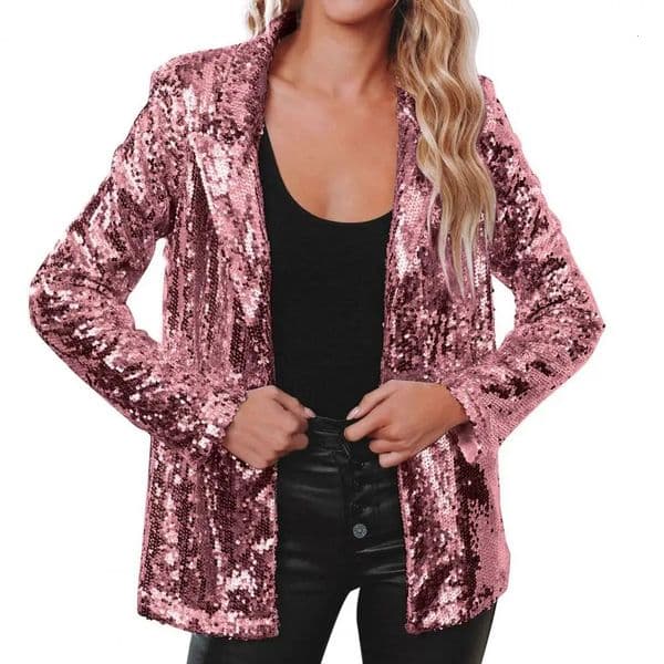 Dressy Sequin Coat Womens Jacket Shiny Open Front Blazer Party Sparkly Long Sleeve Cardigan With Pockets 80 260528