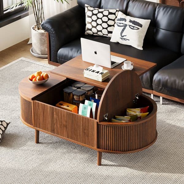 Modernistic Lifting Lid End Table Crafted from Solid Timber for Stylish Living Rooms