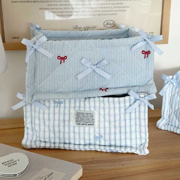 Original Blue Stripe Quilted Storage Basket Desktop Good Item Organizer Basket Storage Box Cosmetics Sorting Bag Home DecoratJ260527