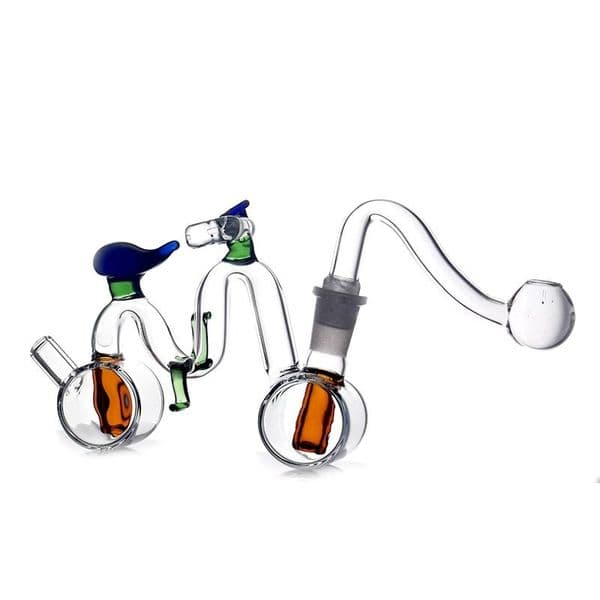 Wholesale Portable Colorful Newest Bicycle Shape Hookah Mini Glass Oil Burner Bongs Water bong Pipes with Smoking banger bowl and silicone hose straw