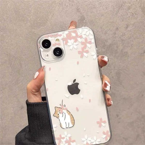 Cherry Blossom Rabbit Cat Cartoon Cute Kawaii Phone Case For iPhone 16 15 14 13 12 11 Pro XR X Max 7 8 Plus MINI Y2K Luck Cover Z260528