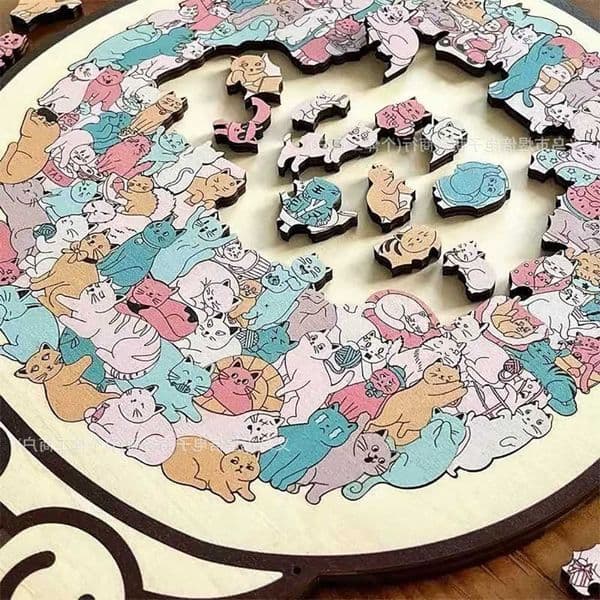 135-Piece Morandi-Colored Cat Shaped Wooden Jigsaw Puzzle Cats Shaped Puzzle Big Mouth Cat Creative Christmas Gifts M260528