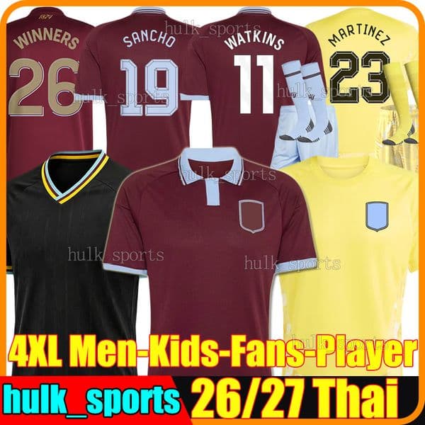 4XL 26/27 Villa 26 WINNERS WATKINS Soccer Jerseys SANCHO BAILEY ABRAHAM ALYSSON TIELEMANS ROGERS KAMARA McGINN ONANA MARTINEZ men kids kits socks sets football shirt