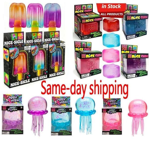 Schylling NeeDoh Trending Jellyfish & Cube Squish Fidget Sensory Toy, Suitable for all ages to improve focus and relieve stress! 26L0528