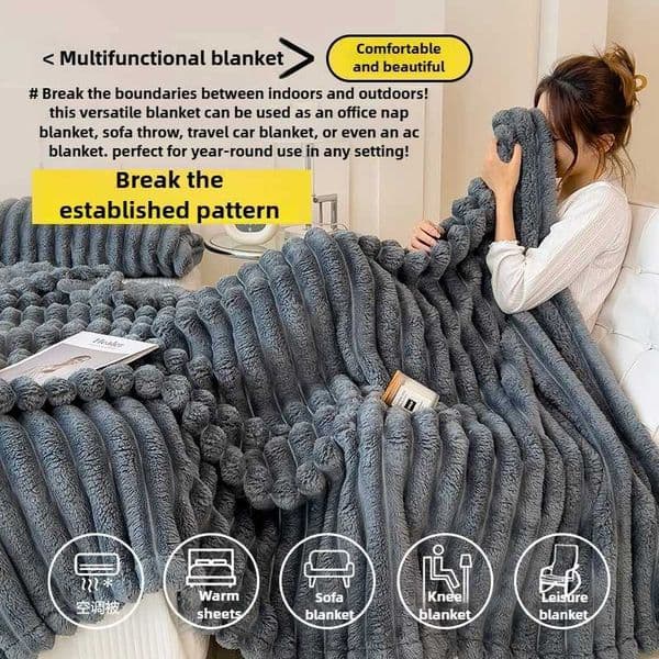 New Artificial Rabbit Plush Spring Blanket Warmth Comfortable Sofa Blankets Thickened Warm Multi-functional Throw Blanket Autumn C260528