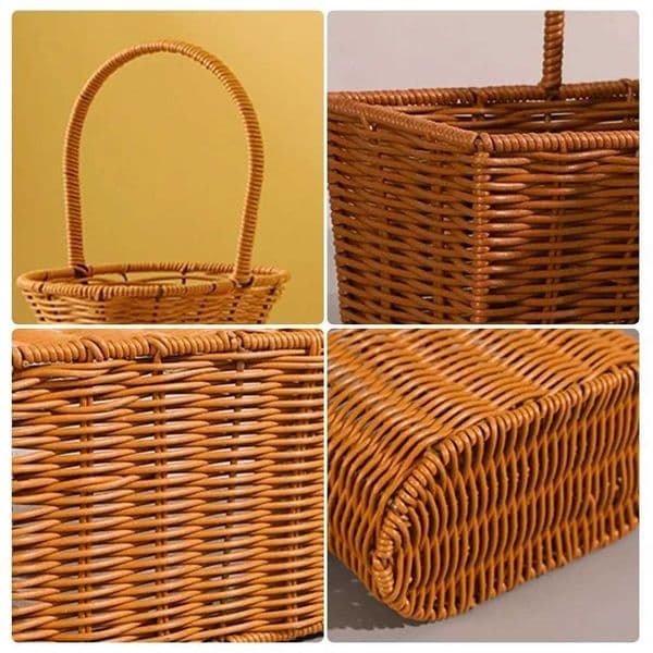 Imitation Rattan Handhold Weaving Basket Brown with Handle Braid Storage Baskets Home Decoration Sundries Organizer J260528