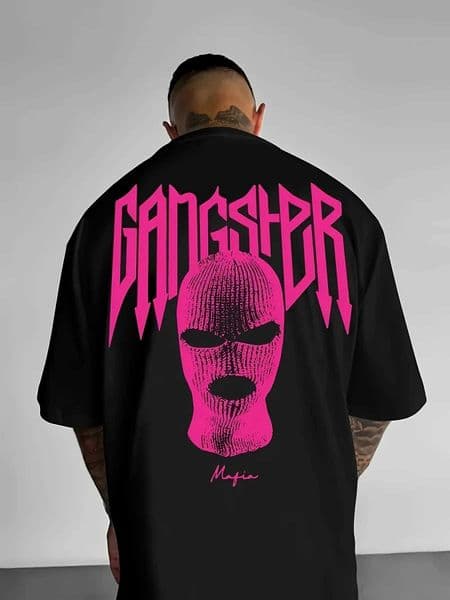 Bright Pink Gangster Balaclava Print on Premium Soft 100 Cotton Mens T shirt Perfect for Summer Streetwear and Bold Style D260528