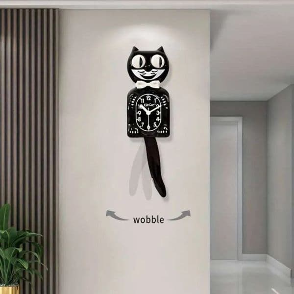 2026 Cartoon Tail Swinging Cute Cat Wall Decoration perfume cologne Black Brief Clocks Glass Mirror Surface 2D Silent Clock Free Shipping 5