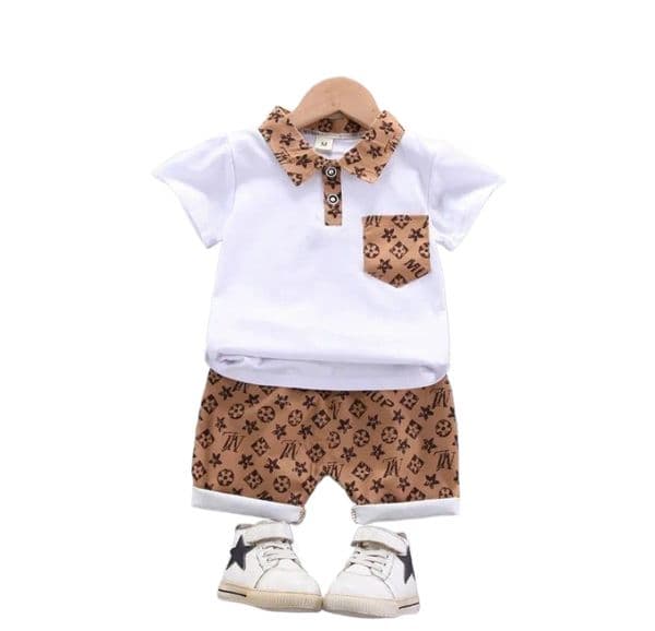 Summer Kids Clothing Sets New Designer Kids Outfits Baby Boys Clothes Set Printed Turn-down Collar T-Shirts Tops+ Shorts 2PCS/Suit Infant Designer Clothes Sets 266825