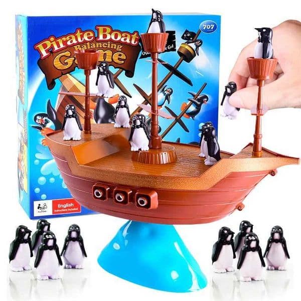 Pirate Boat Puzzle Desktop Game Toy Board Game Balance Penguin Pirate Ship for Parent-child Interaction Birthday Gift L260528