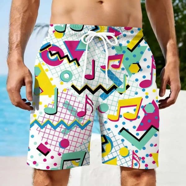 Men Summer Short Vintage 80s Music Art Hawaiian 3D Printed Shorts Mens Music Graphic Short Pants Breathable Swim Loose Shorts C260528