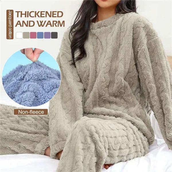 Winter Thermal Fleece Solid Pajama Sets Pyjamas Womens Warm Plush Pjs Loung Sleepwear Pijama Mujer Night Suits Homewear 240815 F43