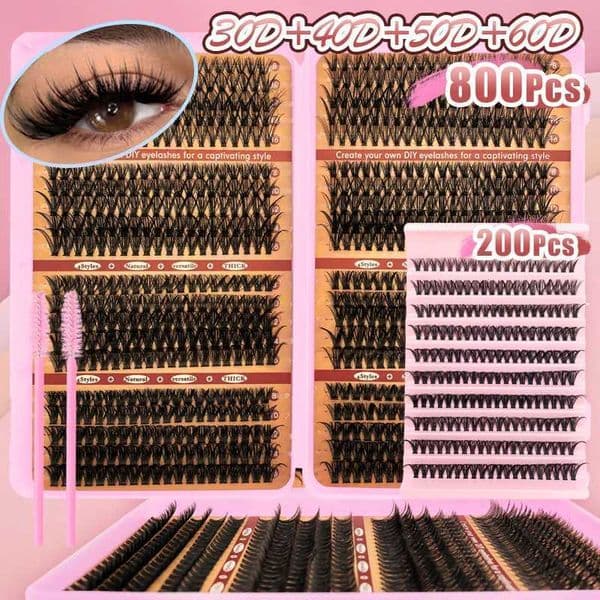 200/800 Pcs Lash Book Kit 8-16mm Premium Lash Extensions 30D 40D 50D 60D Reusable False Eyelashes for BeginnersT260528