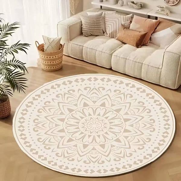 vintage rug Modern Geometric Bohemian Style Retro Cream Colored Circular Mat Soft Fluffy Living Room Bedroom Home Decor Carpet