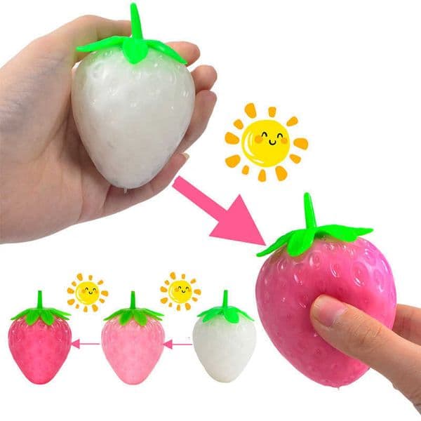 Simulated Color-changing Strawberry Squishy Fruit Hand Anti-stress Squeeze Ball Decompression Toys for Children Sensory Autism M260528