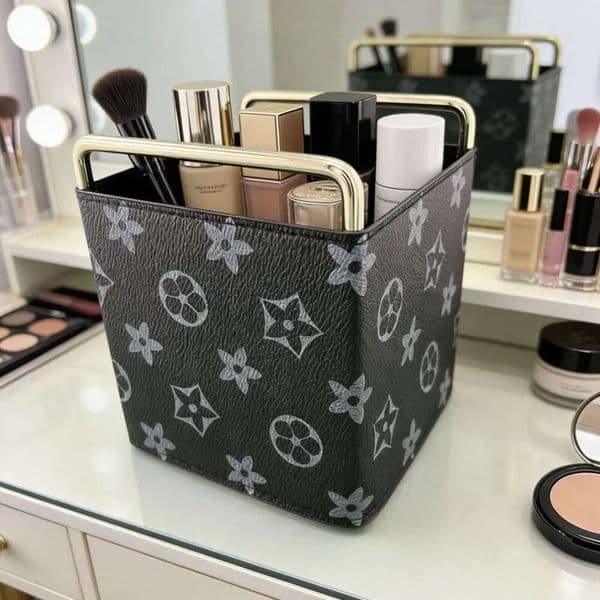 Designer 2026 New Retro Desktop Leather High-End Light Luxury Makeup Brush Remote Control Pen Holder Stationery Miscellaneous art Storage Box Free Shipping 6 021