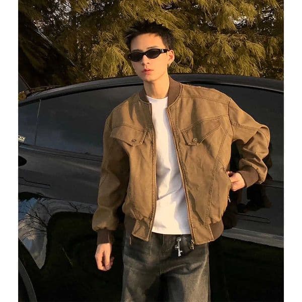 American-style Harrington jacket for men new spring and autumn model washed trendy baseball jacket Maillard short workwear coat L260528