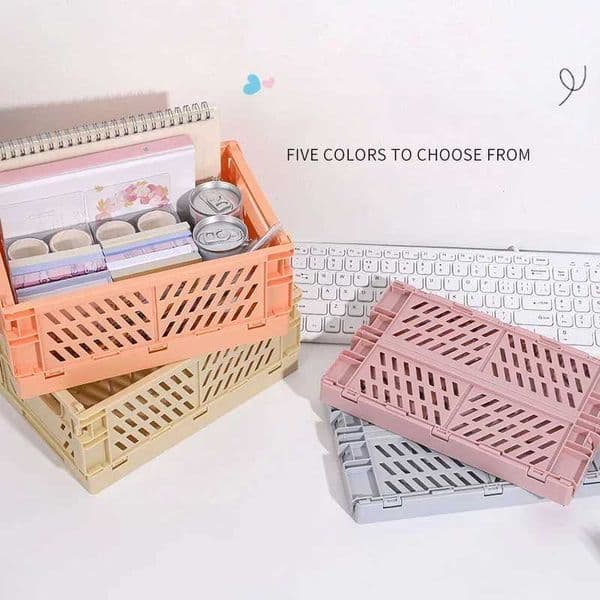 4 Color Organizing Storage Baskets Case Folding Student Desktop Basket Tape Stationery Plastic Foldable Container Storage Box J260528