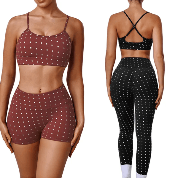 Hot Women's Silver Spotted Yoga Set High Elasticity Tights with Bust Support Sports Bra