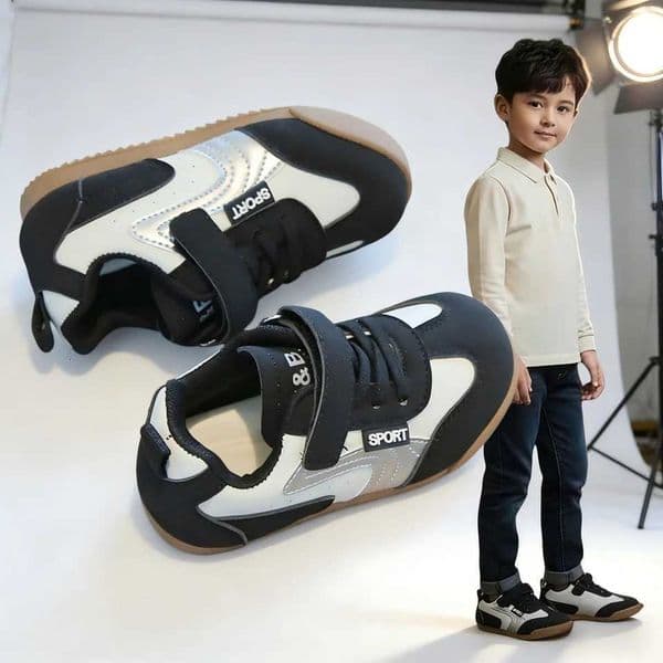 COMFY KIDS Toddler Kids Casual Sneakers Boys Girls Black White Dual Closure Soft Sole Running ShoesT260528