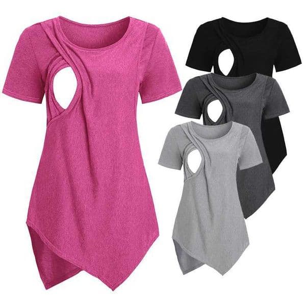 Women Blouse Maternity Casual Soft Nursing Tops T-shirt Summer Short Sleeve Pregnant Clothes Nursing Breastfeeding L260528XBWY