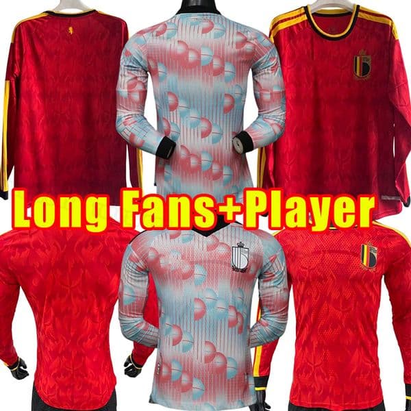 Long Sleeve FANS player version BELGIUM 2026 2027 soccer jerseys National Team DE BRUYNE HAZARD COURTOIS LUKAKU TIELEMANS 26 27 Batshuayi Football Shirt Kits