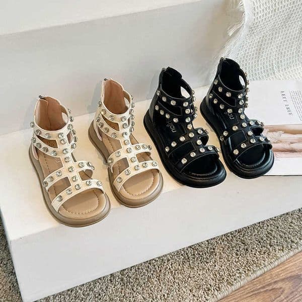 Girls Sandals 2025 Summer New Childrens Shoes Little Girls Princess Shoes Soft Bottom Casual rhinestone Roman Shoes Trendy H260528