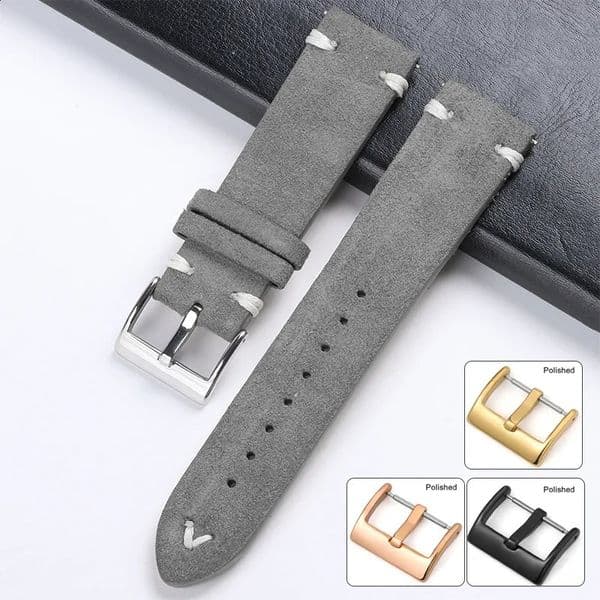 Suede Leather Watch Strap 18mm 20mm 22mm Grey Vintage Band Soft Replacement Wristband Handmade Stitching Watchband Universal 260527