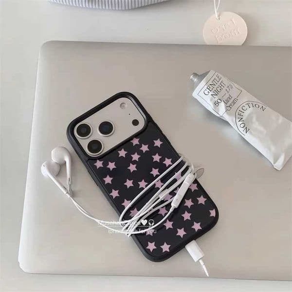 Korean Ins Sweet Y2K Retro Pink Star Cute Phone Case Glass Cartoon For iPhone 17 16 15 14 13 12 11 Pro Max Plus Cover Z260528