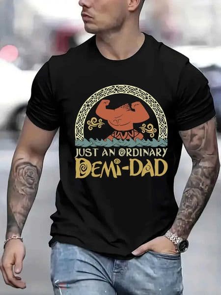 DEMI Dad printed mens casual short-sved round-neck T-shirt suitable for outdoor wear in spring and summer D260528