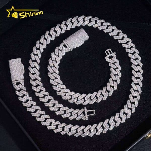 Jewelry Prong Setting 12mm Two Rows Ice Out Silicon Stone White S Sterling Sier Cuban Chain