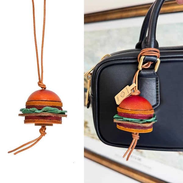 Hamburger Leather Bag Charm Lantern Strawberry Keychain Decoration Pendant Womens Backpack Exquisite Bag Accessories H260528
