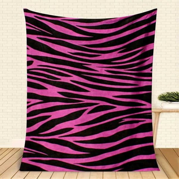 Pink Zebra Print Flannel Blanket Bold Animal Stripe Pattern Throw Soft Cozy for Fashion Lover Home Decor Warm Sofa Couch Gift C260528
