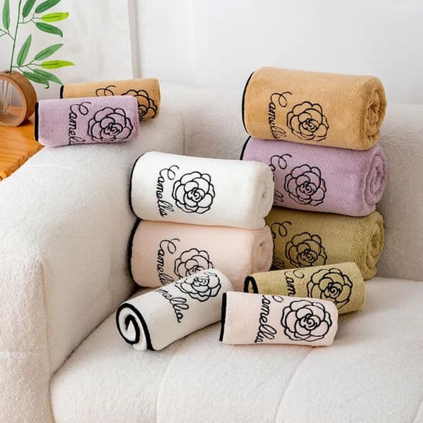 2026 cologne Custom perfume 1Pcs French Style Camellia Flower Flannel Towel Bath Towel High Quality Soft Absorbent Anti-Shedding Towels For Hair Drying Facial C 6 022