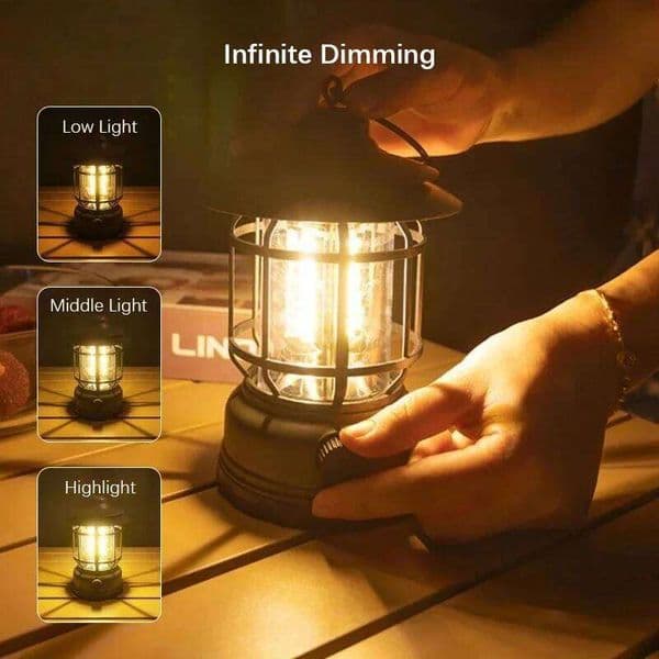 Rechargeable Camping Lantern Stepless Dimming COB Portable Waterproof for Hiking Fishing Emergency Home Power Outages Indoor Out S260527
