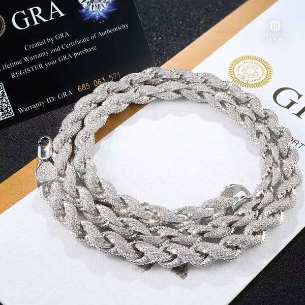 Beautiful Pearlescent 8mm VVS Moissanite Hip Hop Iced Out Cuban Chain Gold Plated Necklace New Year Gift d9