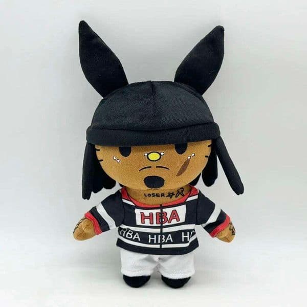 New 30cm Hello Kitty Playboi Carti With Black Rabbit Hat Plush Doll Figure Stuffed Toys Cute Boys Girls Birthday Christmas Gift W260528
