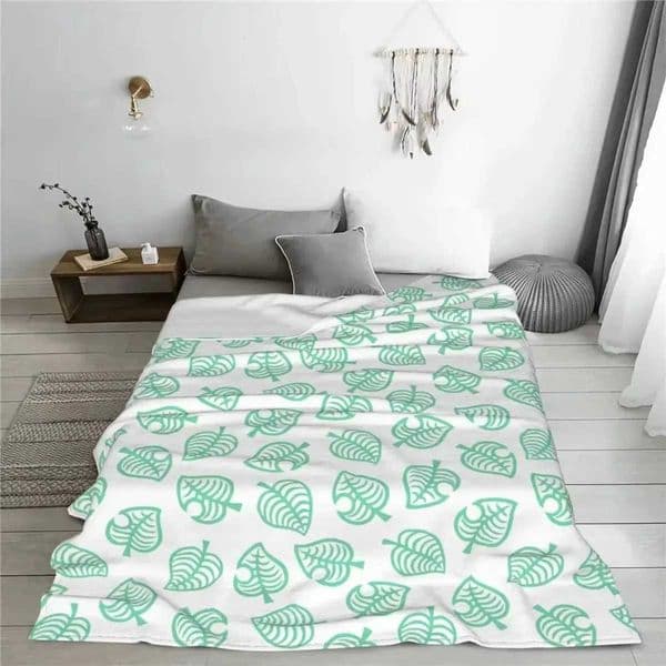 Animal Crossing Leaf Blanket Mint Green Leaf Print Flannel Throw Blanket Cute Gamer Cozy Decor for Bedroom Living Room C260528