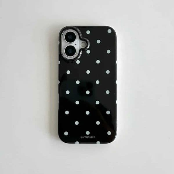 Korean ins Minimalist Cartoon Black and White Polka Dots Cute Phone Case For iPhone 17 16 15 14 13 12 11 Pro Max Plus Y2K Cover Z260528