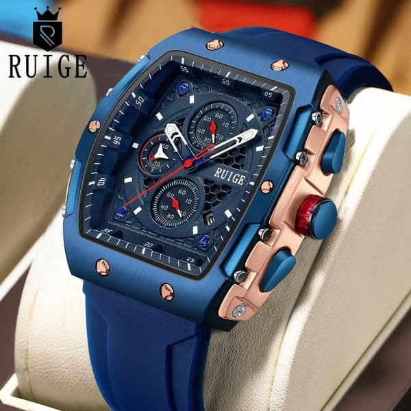 RUIGE Outdoor Wind Wine Barrel shaped Mens Quartz Watch Multi functional Mens Night Light Waterproof Fashion Trend Watch N11R260528