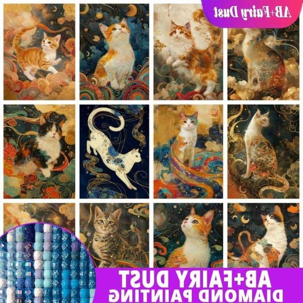AB Fairy Dust Diamond Painting Kit Cat Animal Rhinestones 5d DIY Cross Stitch Gift Full Square Drill Home Decor M260528