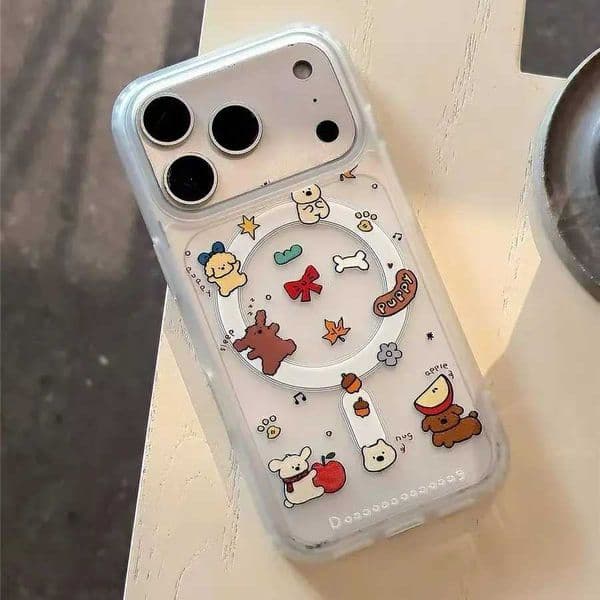 Fun Cartoon Cute Little Dog For Wireless Charge Phone Case For iPhone 11 12 13 14 15 16 17 Air Pro Max Plus Y2K Cover Z260528